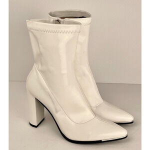 Torgeis Women's Raine Ankle Booties Size 9 White Zip Up Block Heel